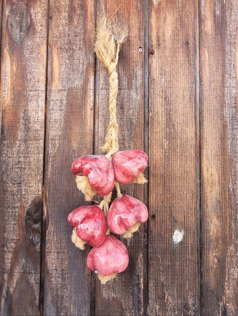 Vintage Pink Ceramic Garlic Braid Hanging Decor | 70s Kitsch Kitchen Cottagecore